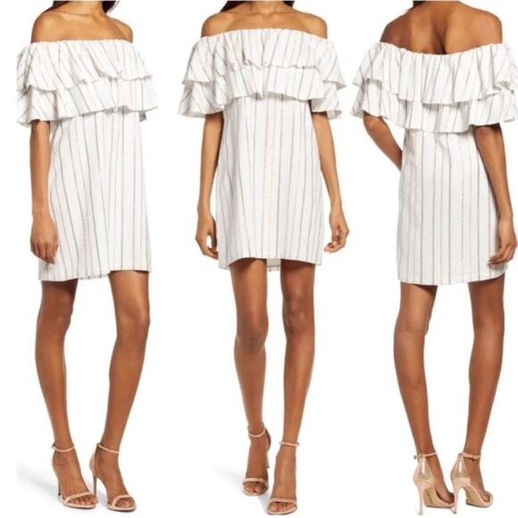 NWOT Charles Henry Metallic Stripe Off The Shoulder Popover Dress – S - Picture 1 of 8